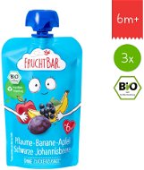 FruchtBar BIO ovocná kapsička s jablkom, banánom, slivkou a čiernymi ríbezľami 3× 100 g - Kapsička pre deti