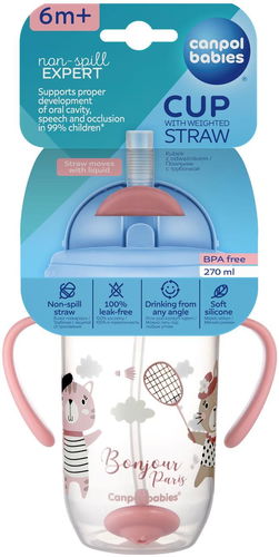 Canpol babies non-spill cup with weighted straw 270ml BONJOUR PARIS