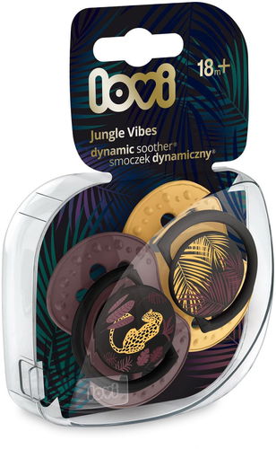 LOVI Jungle Vibes silikonový dynamický dudlík 18 m+, žlutá/červená 2 ks                              - Dudlík - Hlavní obrázek