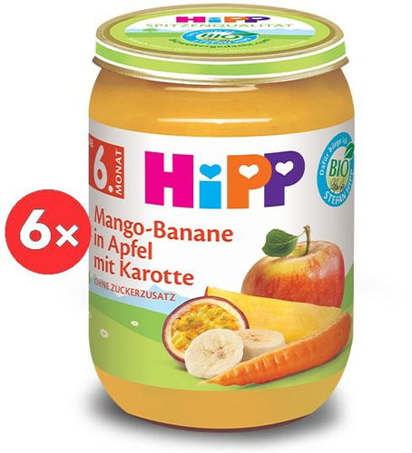 HiPP BIO Jablko s banánem, mangem a mrkví 6× 190 g - Příkrm - Hlavní obrázek