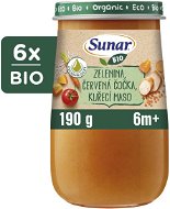 Sunar BIO příkrm zelenina, červená čočka, kuřecí maso, olivový olej 6m+, 6× 190 g - Baby Food