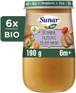 Sunar BIO príkrm zelenina, fazuľky, teľacie mäso, olivový olej 6 m+, 6× 190 g - Príkrm
