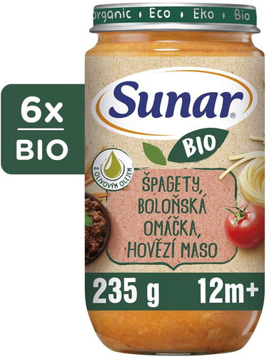 Sunar BIO příkrm špagety, boloňská omáčka, hovězí maso 12m+, 6× 235 g - Příkrm - Hlavní obrázek