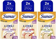 Milk Porridge Sunar mléčná kaše 8 cereálií mix příchutí 6m+, 6× 210 g - Mléčná kaše