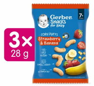 GERBER Snacks kukuřičné křupky jahoda a banán 3× 28 g - Crisps for Kids