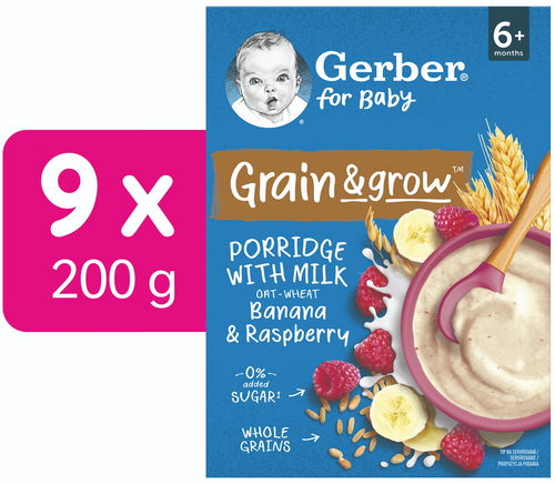GERBER mléčná kaše pšenično-ovesná banán a malina 9× 200 g - Mléčná kaše - Hlavní obrázek