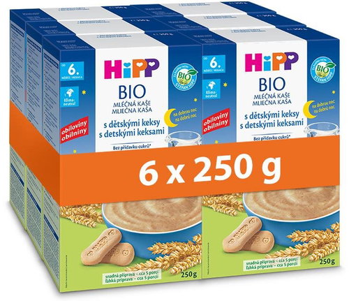 HiPP Organic milk porridge for good night with baby biscuits 6× 250 g - Milk Porridge - Main image