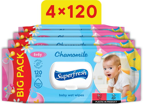 Superfresh s heřmánkem 4× 120 ks (480 ks) - Vlhčené ubrousky - Hlavní obrázek