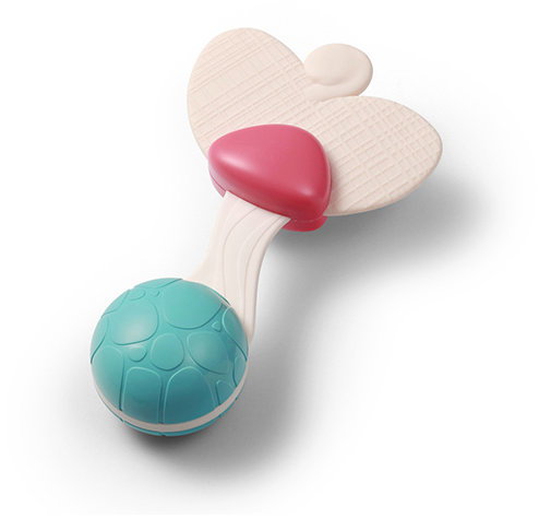 BabyOno rágóka csörgővel Heart 3 m+
