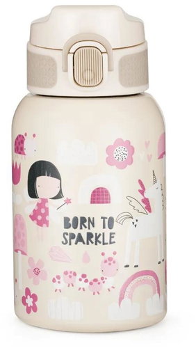 PETITE&MARS Twinkling Fairy Stainless Steel Thermal Bottle with Straw 18m+, 350ml - Children's Water Bottle - Main image