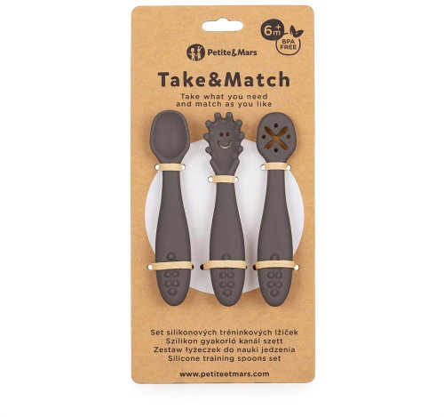 PETITE&MARS Take&Match Silicone Training Spoons Set, Bitter Cocoa 6m+, 3pcs - Cutlery Set - Main image