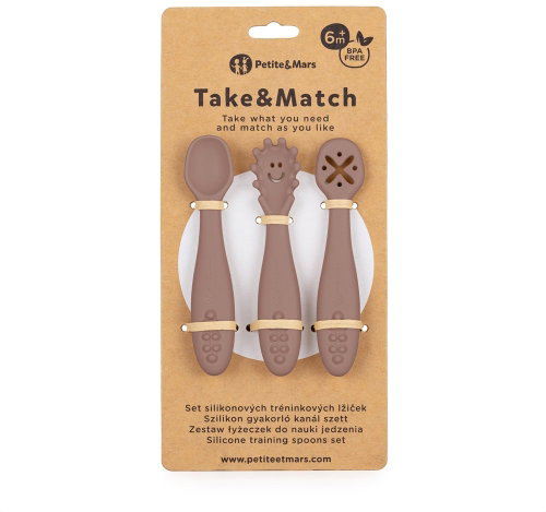 PETITE&MARS Take&Match Silicone Training Spoons Set, Velvet Latte 6m+, 3pcs - Cutlery Set - Main image