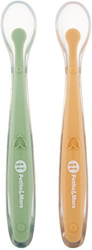 PETITE&MARS Silikonové lžičky s pouzdrem Take&Match Pea Ochre 6m+, 2 ks - Spoon set - Main image