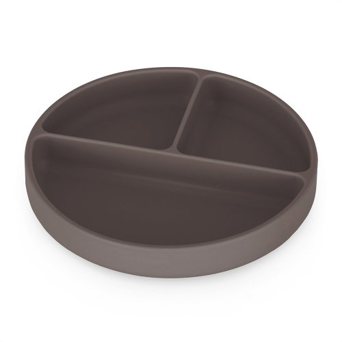 PETITE&MARS Silicone Divided Plate Round Take&Match Bitter Cocoa 6m+ - Children's Plate - Main image