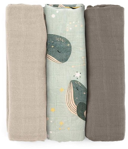 PETITE&MARS Moussy Whale Song 68 × 68 cm, 3 pcs - Cloth Nappies - Main image