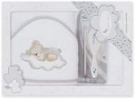 INTERBABY Frottír fürdőlepedő (100 × 100 cm) alvó mackó és fésű, fehér - Gyerek fürdőlepedő