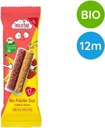 FruchtBar Organic oat duo bars strawberry, banana, apple 27 g - Children's Bar - Main image