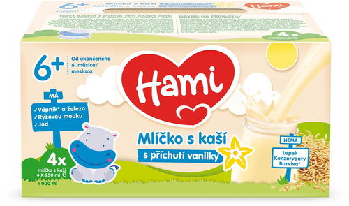 Hami mlíčko s kaší s příchutí vanilky 4× 250 ml - Tekutý příkrm - Hlavní obrázek