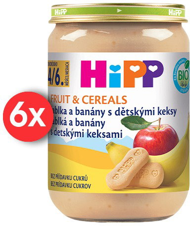 HiPP BIO Apples and bananas with baby biscuits from 4 - 6 months, 6 × 190 g - Baby Food - Main image