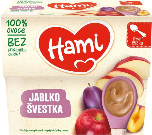 Hami ovocný příkrm 100% Švestka a jablko první lžička 4× 100 g - Příkrm - Hlavní obrázek