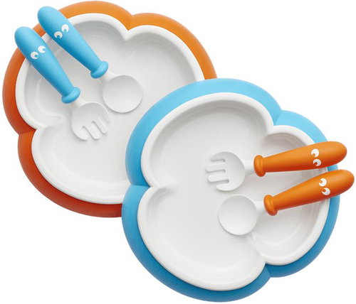 Babybjörn Saucer with Cutlery 2 pieces orange/turquoise - Children's Dining Set - Main image