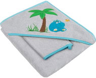 Akuku Children's bath towel with hood and hood gray-turquoise with hippo - Children's Bath Towel