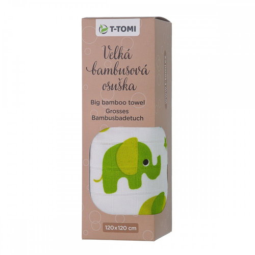 T-tomi BIO Big bamboo towel - green elephants - Bath Towel - Main image