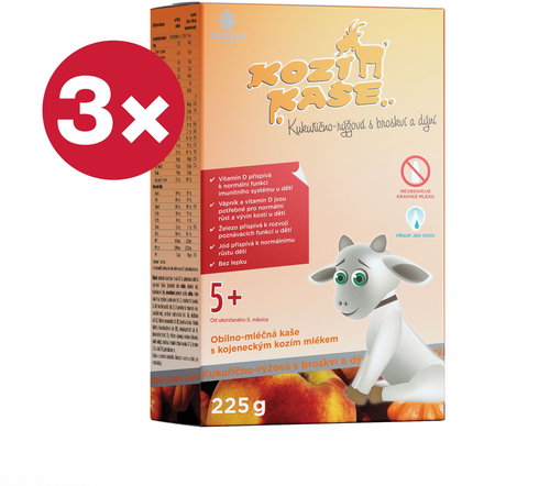 GOLDIM Kozí Porridge with Corn-rice with Peach 3 × 225g - Milk Porridge - Main image