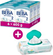 BEBA OPTIPRO 2  (6× 600 g) + 3× Vlhčené obrúsky Pampers Sensitive - Dojčenské mlieko