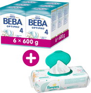 BEBA OPTIPRO 4  (6× 600 g) + 3× Vlhčené ubrousky Pampers Sensitive - Kojenecké mléko
