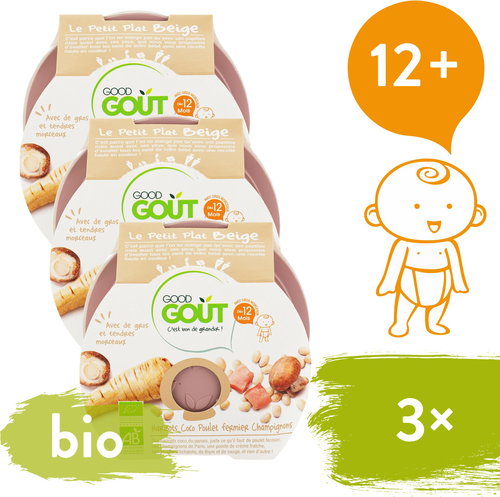 Good Gout BIO White Beans with Chicken and Mushrooms 3 × 220g - Baby Food - Main image
