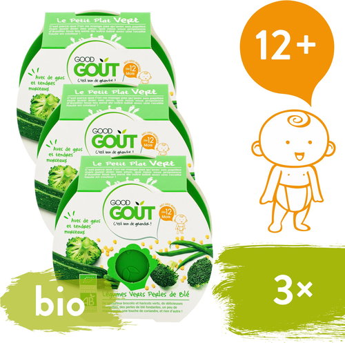 Good Gout BIO Broccoli, Zucchini and Green Beans with Curd 3 × 220g - Baby Food - Main image