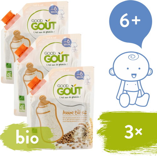 Good Gout BIO Baby Oat, Wheat and Rice Instant Porridge Powder 3 × 200g - Dairy-Free Porridge - Main image