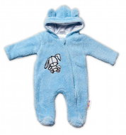Baby Nellys Chlupáčkový overálek s kapucí, Cute Bunny – modrý - Baby Romper
