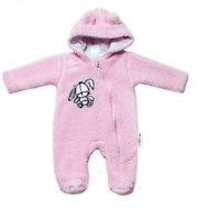 Baby Nellys Chlupáčkový overálek s kapucí, Cute Bunny - světle růžový - Baby Romper