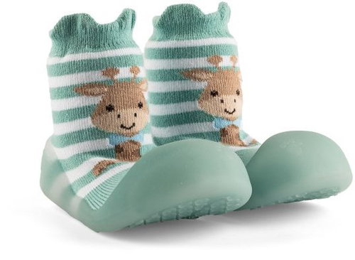 Chameleon Sock booties Blue Giraffe size 135 - Baby Booties - Main image