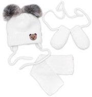 Baby Nellys Baby set, winter hat with scarf + gloves 3D, Teddy Bear - white - Clothes Set