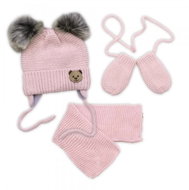 Baby Nellys Baby set, winter hat with scarf + gloves 3D, Teddy Bear - powder pink - Clothes Set
