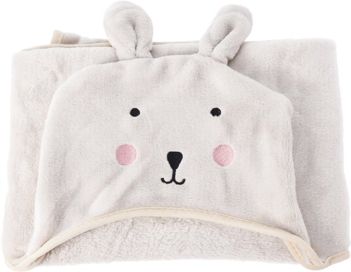 H&L Baby fleece blanket Rabbit with hood 70 × 100 cm, beige - Blanket - Main image
