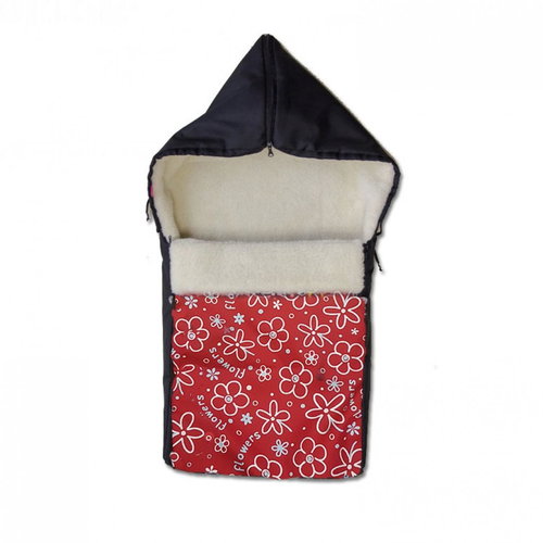 Sheepskin Merino Baby Stroller Fleece Flowers Red, White Flowers - Stroller Footmuff - Main image