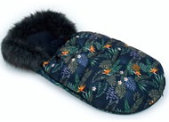 Mamo Tato Lux winter fuzzy with fur, Tropic Flowers, 50 × 100 cm, black - Stroller Footmuff
