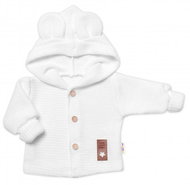 Baby Nellys, Baby elegant knitted cardigan with buttons and hood with ears, white, size 68 - Baby coat