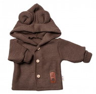 Baby Nellys, Dětský elegantní pletený svetřík s knoflíčky a kapucí s oušky, hnědý, vel. 74 - Baby coat