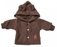 Baby Nellys, Dětský elegantní pletený svetřík s knoflíčky a kapucí s oušky, hnědý, vel. 80 - Baby coat