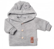 Baby Nellys, Baby elegant knitted sweater with buttons and hood with ears, grey, size 86 - Baby coat