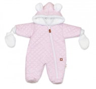 Baby Nellys Winter quilted jumpsuit with fur lining + gloves Love pink size 74 - Baby Snowsuit