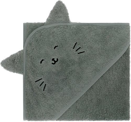 Fillikid Hooded Towel Animal Cat Green 75 × 75cm - Children's Bath Towel - Main image