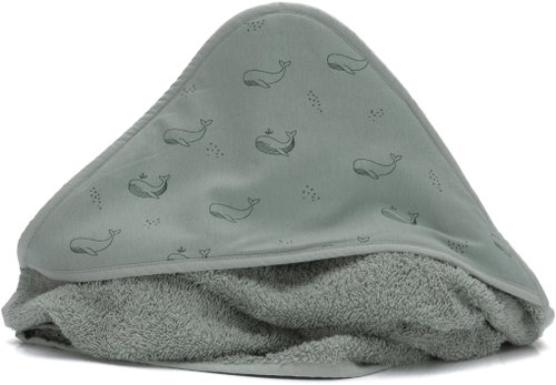Fillikid Hooded Towel Whale Green 75 × 75cm - Children's Bath Towel - Main image