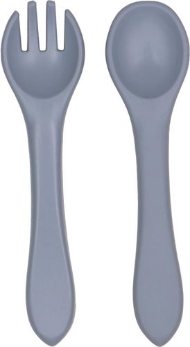 Tryco Silicone spoon & fork - Dusty Blue - Children's Cutlery - Main image