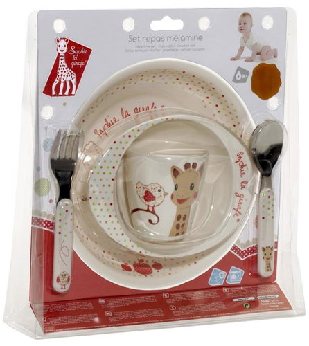 Vulli Dining set Sophie the giraffe with Kiwi bird motif - Children's Dining Set - Main image